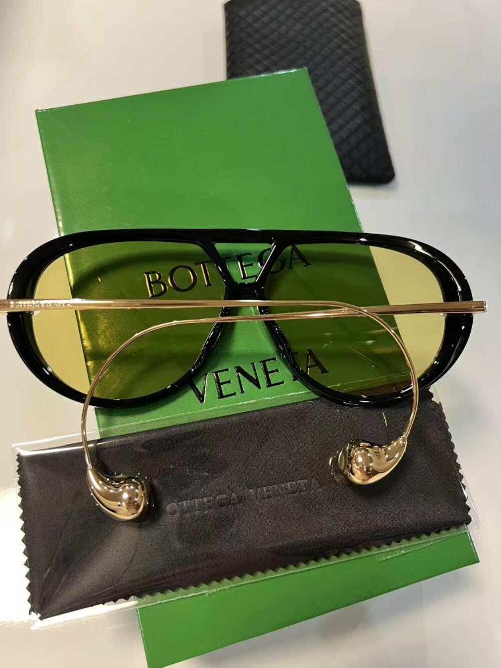 BOTTEGA VENETA Sunglasses BV1273 Black Gold Frame Yellow Lensd